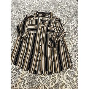 I.N. Studio women's Striped Button Front Shirt Blouse Top size 1x